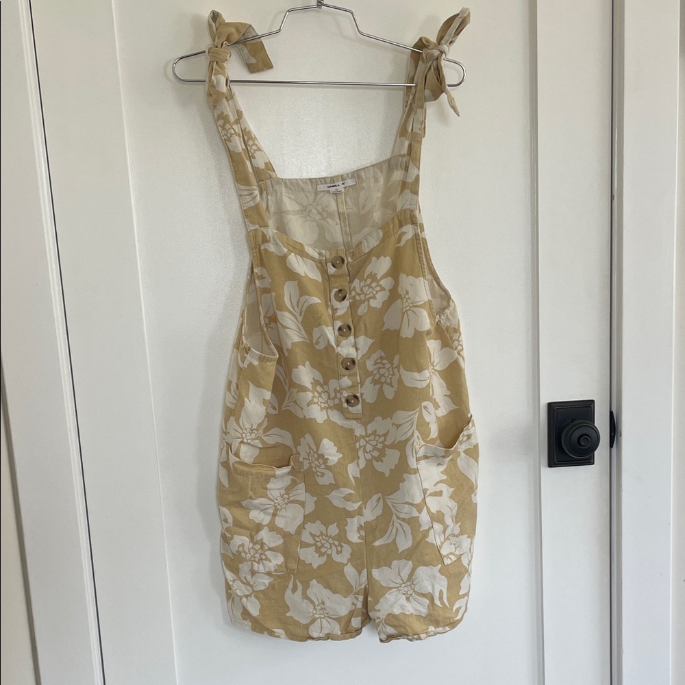 O'Neill Cream and Beige Floral Tie-Shoulder Romper